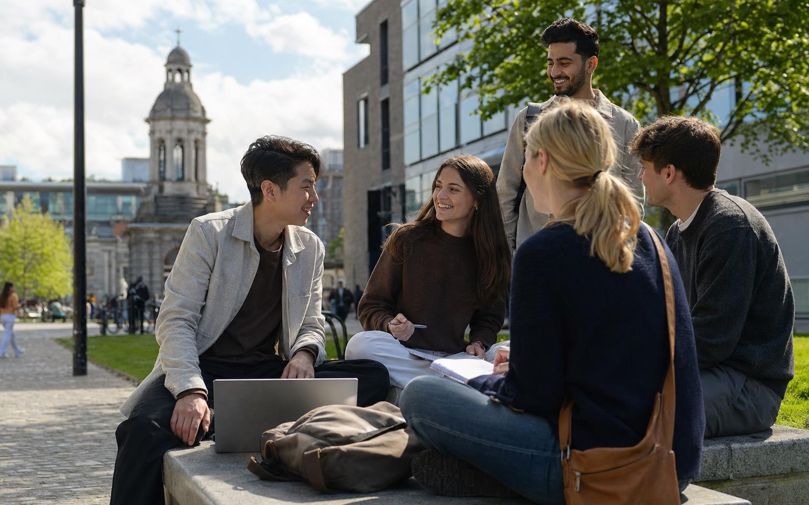 Étudiants en Business Gap Year en Irlande sur un campus urbain